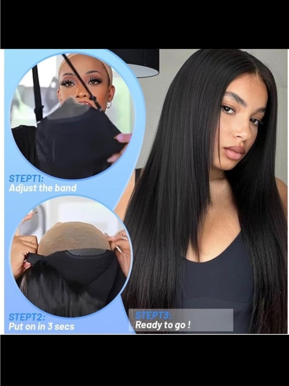 Black Straight Women's Wig - Natural-Look Instant Wear